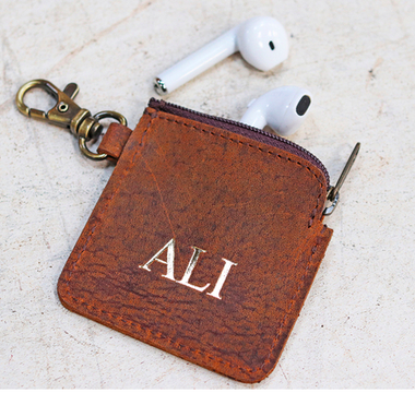 Leather personalised ear bud case
