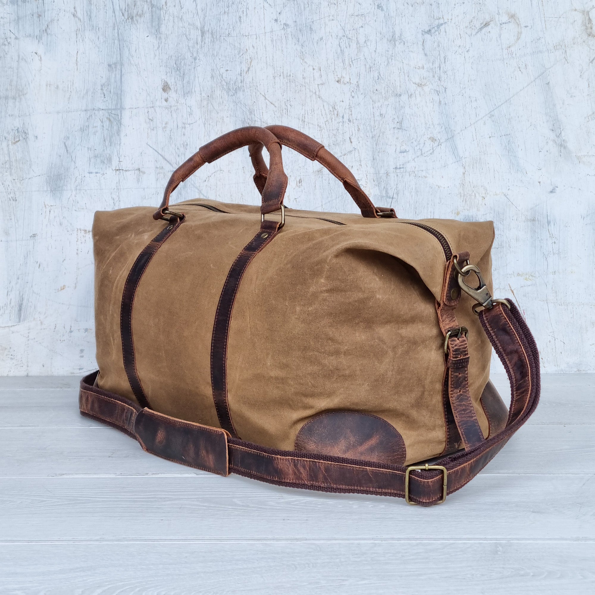 Leather and Canvas Duffle Bag for Women