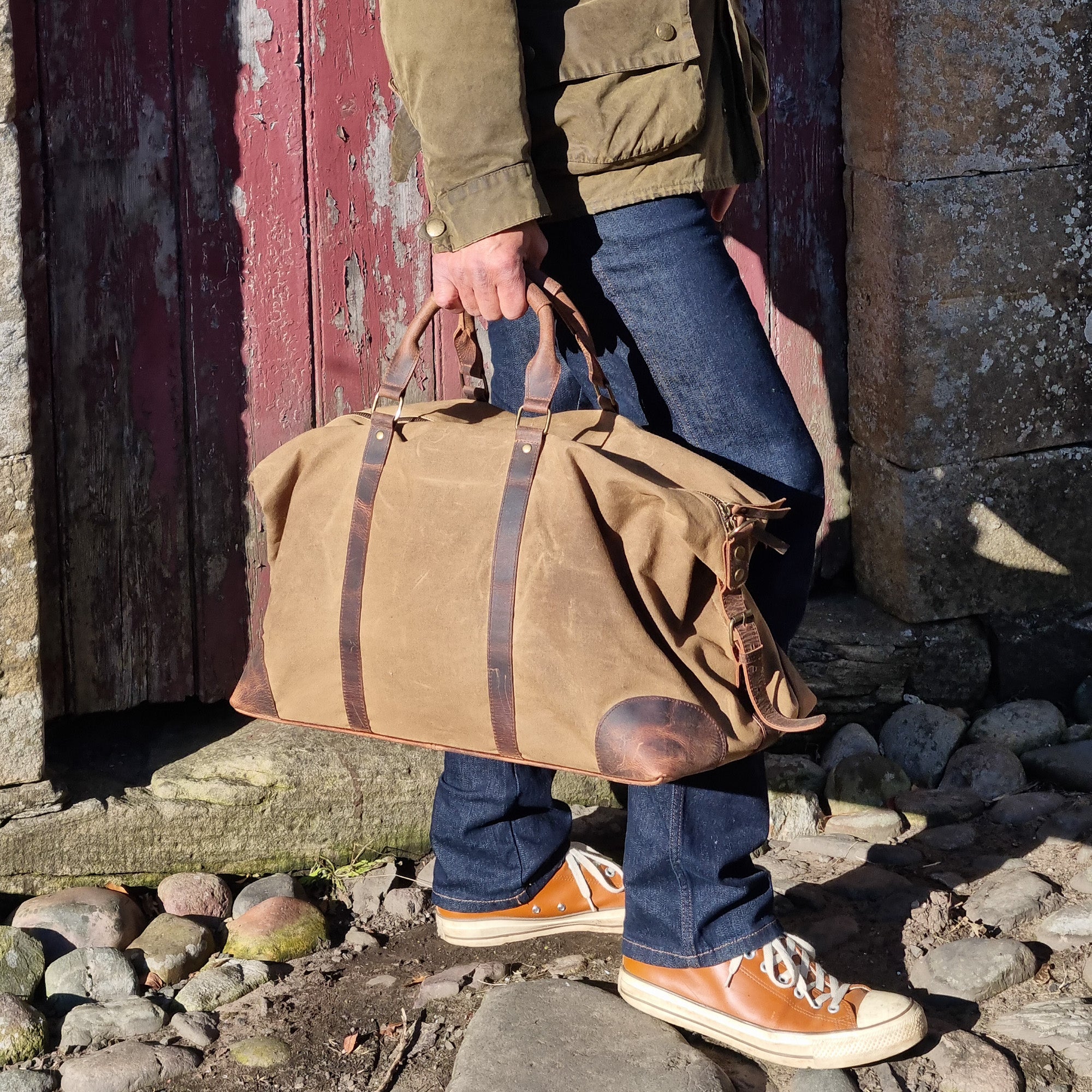 Leather and Canvas Duffle Bag for Men