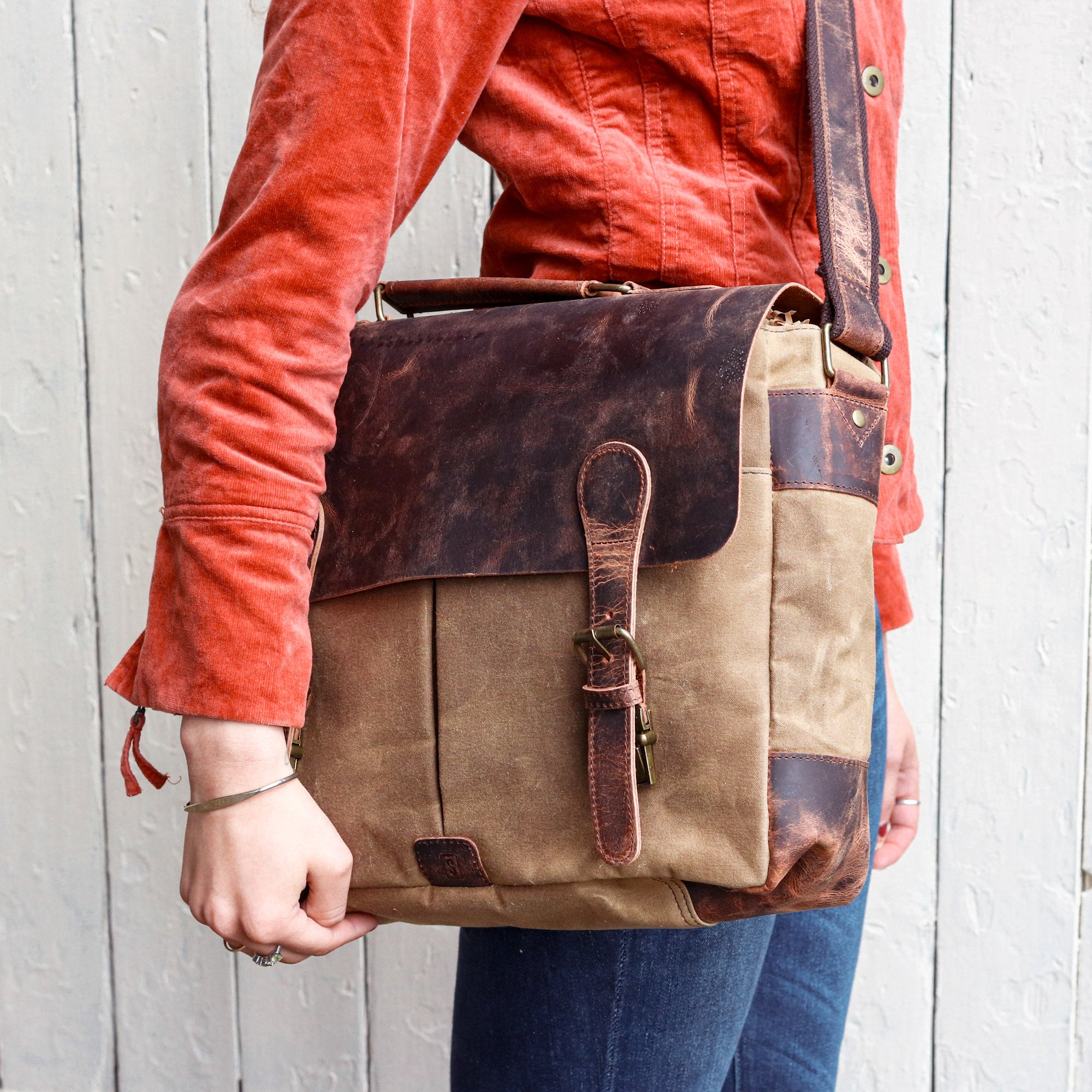 Women's Canvas and Leather Satchel Free Delivery