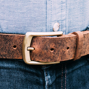 Medium Brown Leather Belt - 33-39 Inches