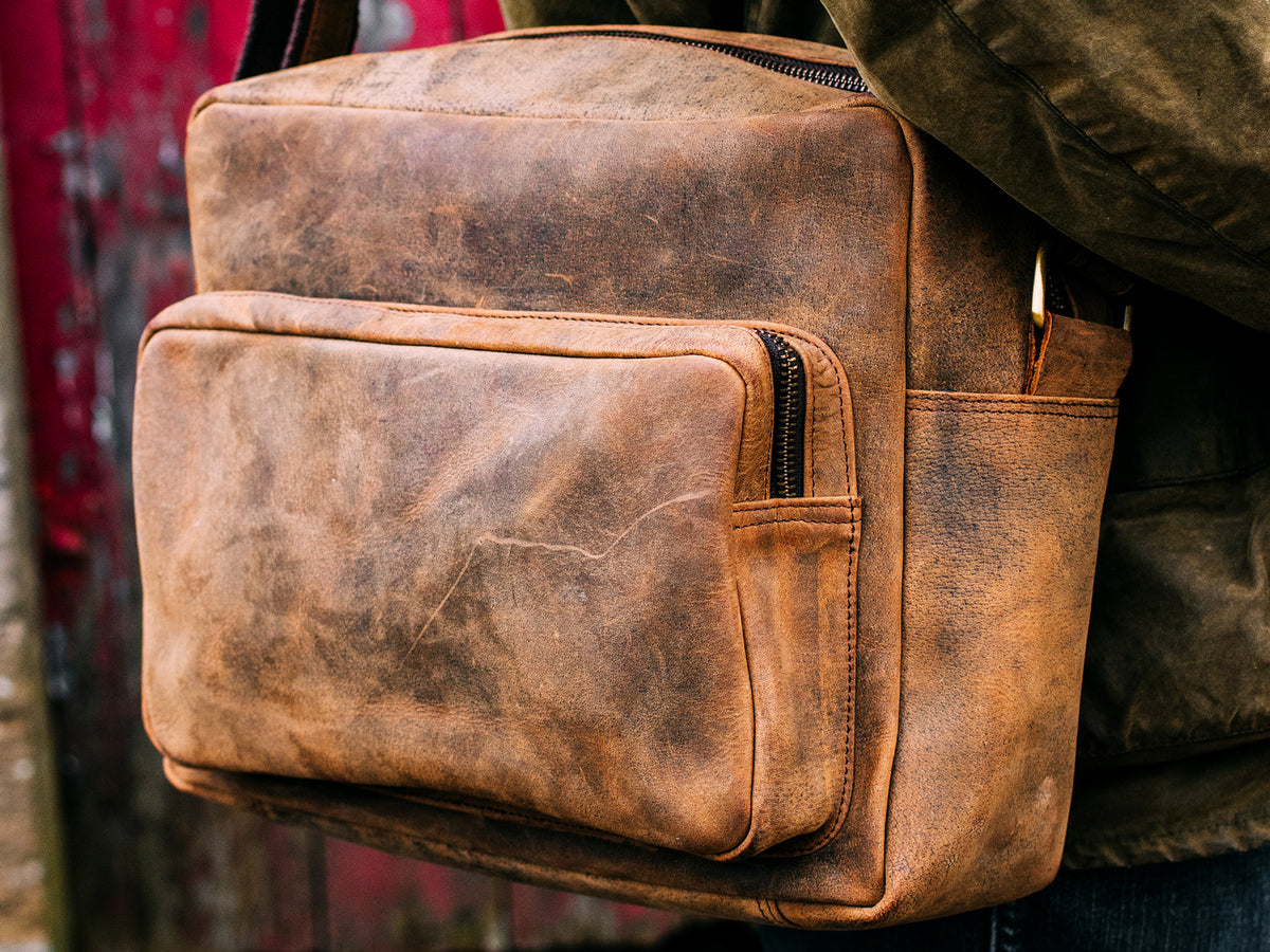 Mens Leather Shoulder Bag Scaramanga Free UK Shipping