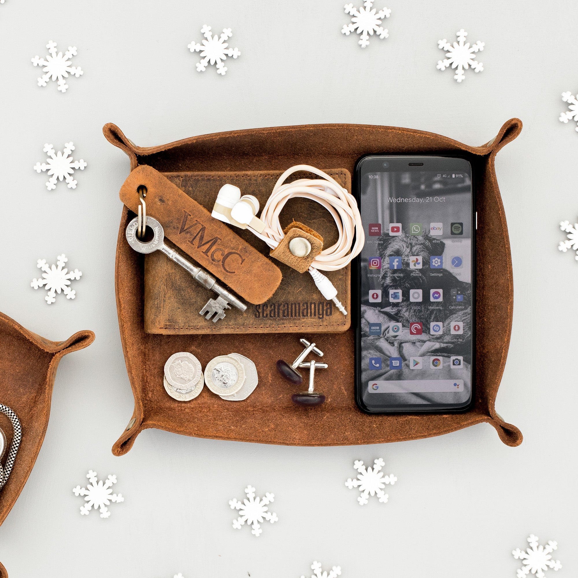 Leather Valet Tray Large Handmade Scaramanga