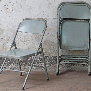 Set Of 4 Vintage Grey Metal Folding Chairs