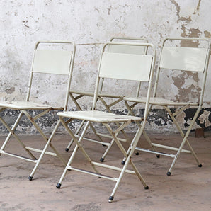 Set Of 4 Vintage White Metal Folding Chairs