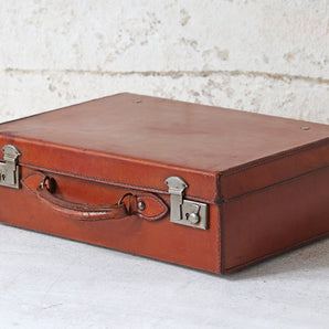 Small Vintage Brown Leather Suitcase
