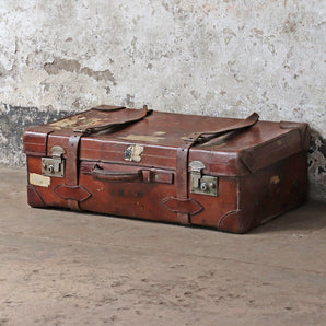 Large Antique Leather Suitcase by Cleghorn Of Edinburgh