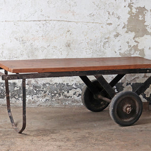 Vintage Upcycled Trolley Bench Table