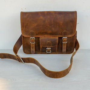 Leather Satchel with Pocket (15 inch) - Sample