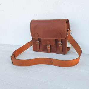 Leather Satchel 13 Inch With Pocket - Sample