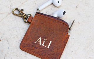 Leather personalised ear bud case