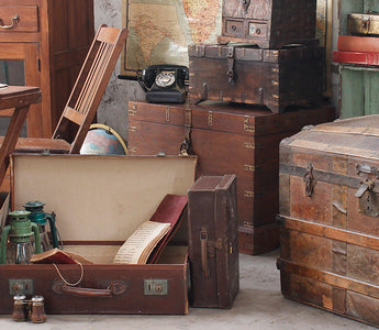 wooden chests and vintage suitcases