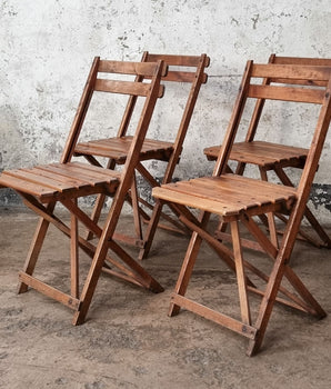 Set of 4 Vintage Wooden Folding Chair - Slatted