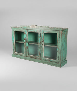 Vintage Turquoise Green Long Wall Cabinet