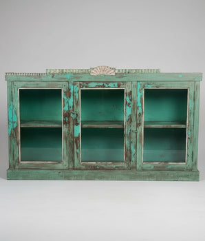 Vintage Turquoise Green Long Wall Cabinet