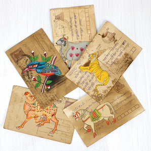 Hand Painted Vintage Indian Postcard - Mix Set of 5
