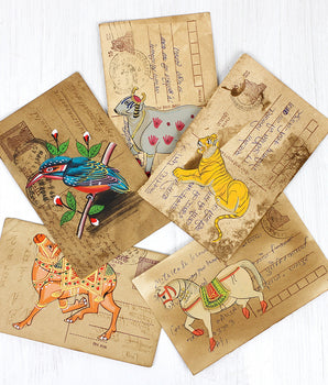 Hand Painted Vintage Indian Postcard - Mix Set of 5