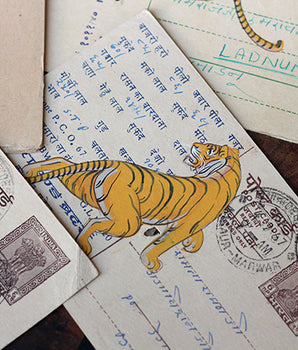 Hand-painted Vintage Indian Postcard - Terrifying Tiger