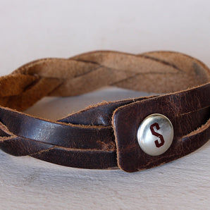 Large Woven Brown Leather Bracelet