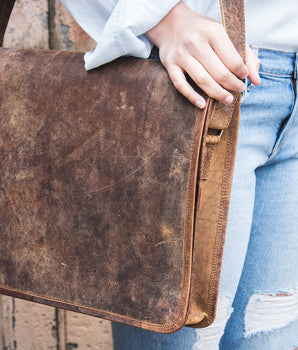 Leather Messenger Bag Medium 15 Inch