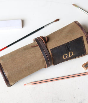 Leather and Canvas Brush and Pencil Roll