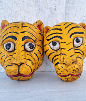 Old Wooden Tiger's Head - Large