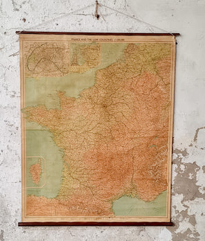 Vintage Wall Map Of France