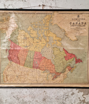 Vintage Wall Map Of Canada and Newfoundland