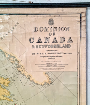 Vintage Wall Map Of Canada and Newfoundland