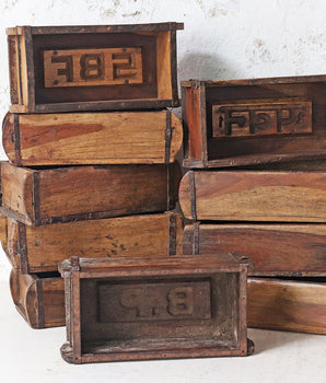 Set Of 10 Vintage Brick Moulds, Wooden Storage Boxes, Wooden Display Boxes