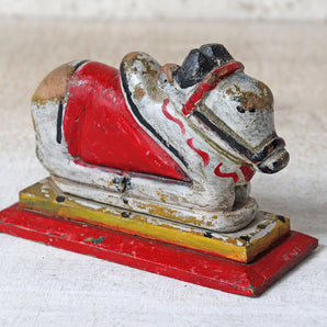 Red Vintage Wooden Nandi Cow - Small