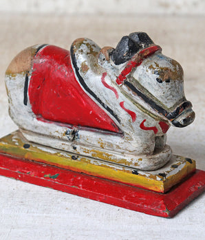 Red Vintage Wooden Nandi Cow - Small