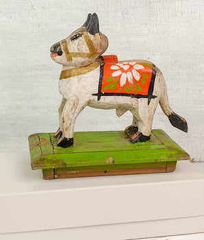 Small Painted Vintage Wooden Cow