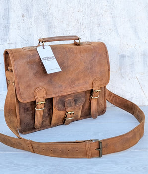 Leather Satchel with Pocket (15 inch) - SECONDS