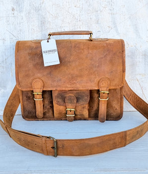 Leather Satchel with Pocket (15 inch) - SECONDS