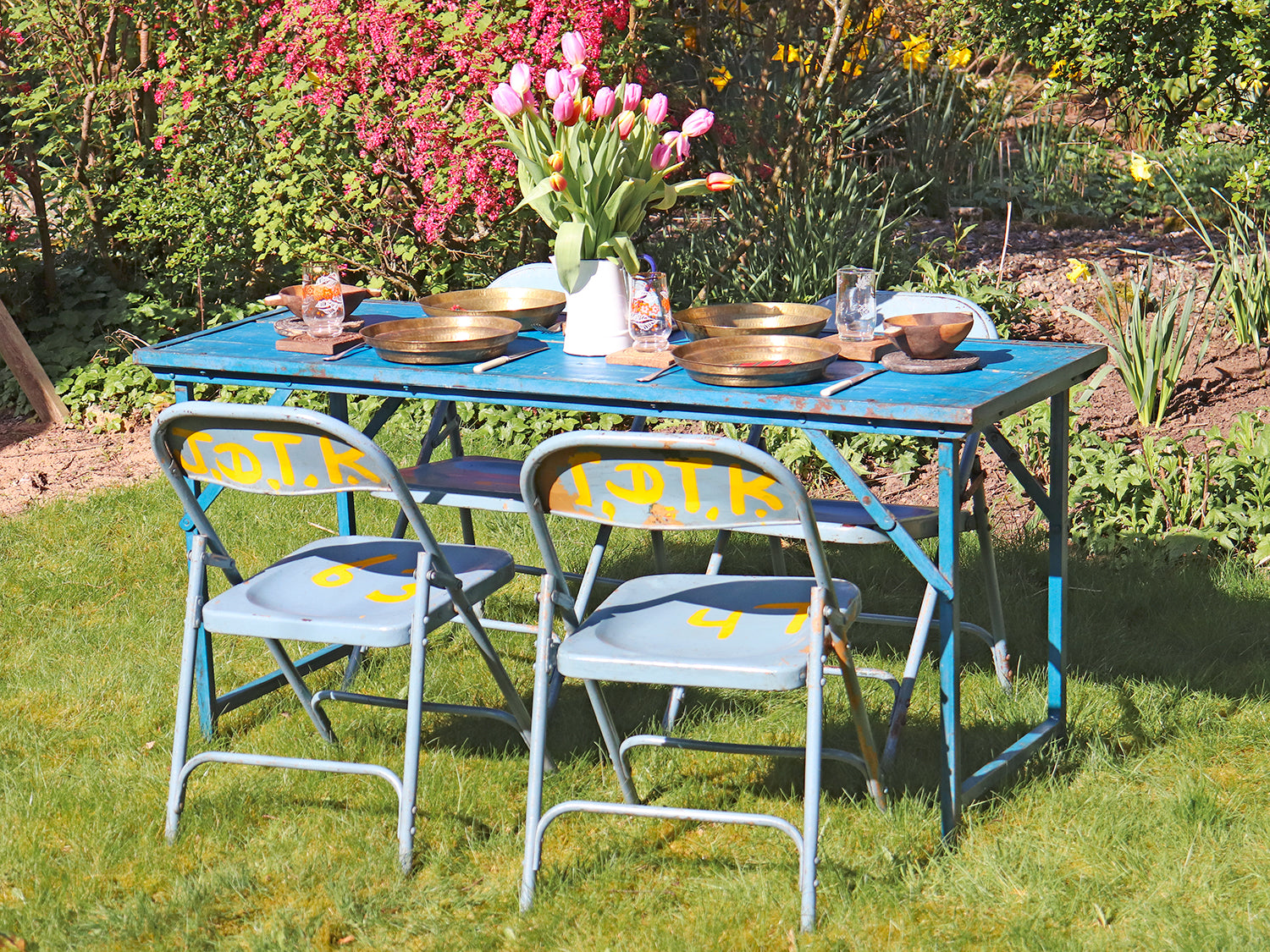 Blue Vintage Table Kitchen Table Dining Table1