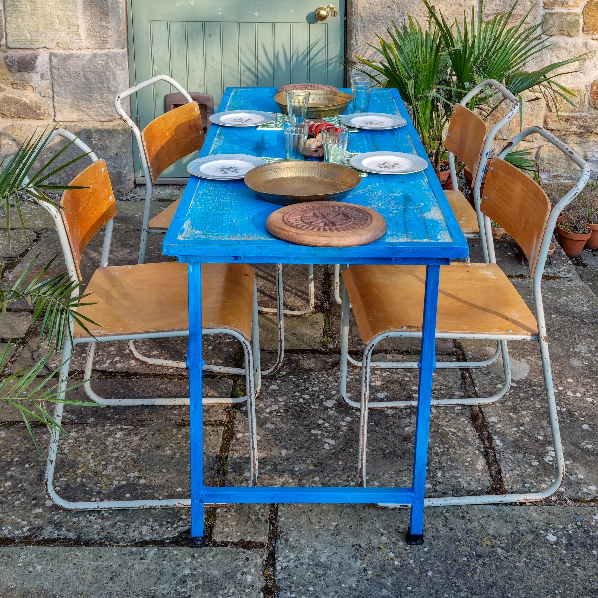 Blue Retro Outdoor Table Retro Metal Outdoor Chairs Northlight 22