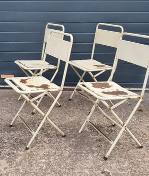 Set Of 4 Vintage White Metal Folding Chairs