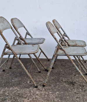 Set Of 4 Vintage Grey Metal Folding Chairs