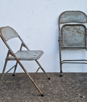 Set Of 4 Vintage Grey Metal Folding Chairs