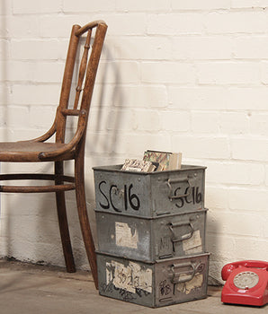 Vintage Stackable Industrial Metal Tote Tin Boxes (set of 3)