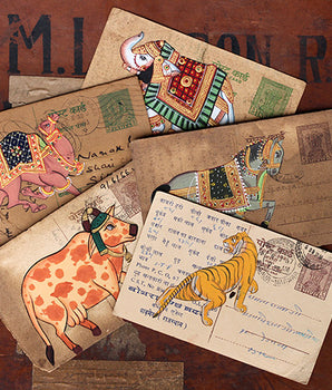 Hand Painted Vintage Indian Postcard - Mix Set of 5