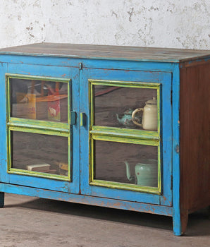 Old Blue and Green Display Cabinet