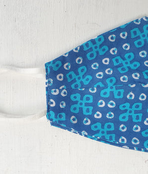 Patterned Blue Cotton Face Mask