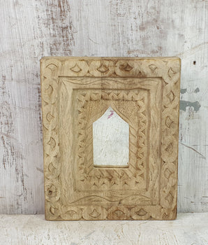 Carved Natural Wooden Moghul Mirror - Medium