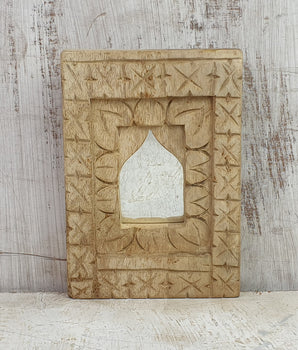 Carved Natural Wooden Moghul Mirror - Small