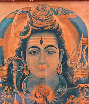 Large Vintage Indian Print - Sankar Bhagwan & Mata Sherawali