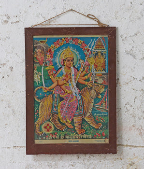 Large Vintage Indian Print - Sherawali Mata