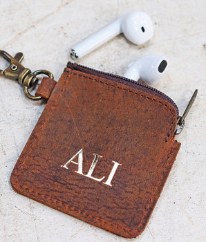 Leather Ear Bud Case Keyring Purse