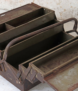 Old Traditional Fold-Out Metal Toolbox